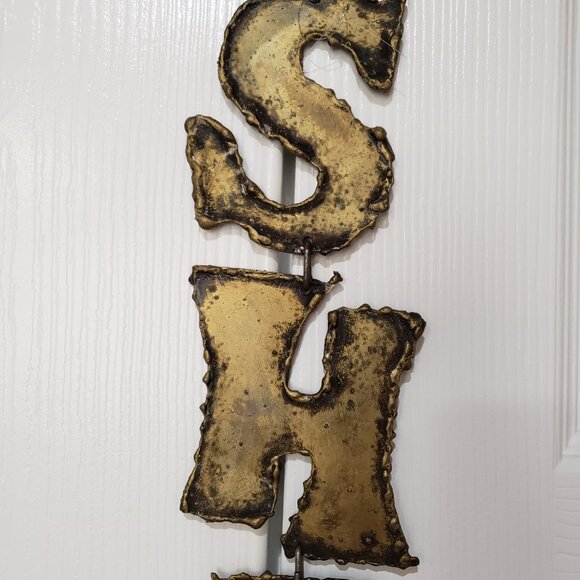 Vintage Sheet Torch Cut Metal SHALOM Brutalist Style Hanging Sculpture 35" Long - Picture 3 of 8
